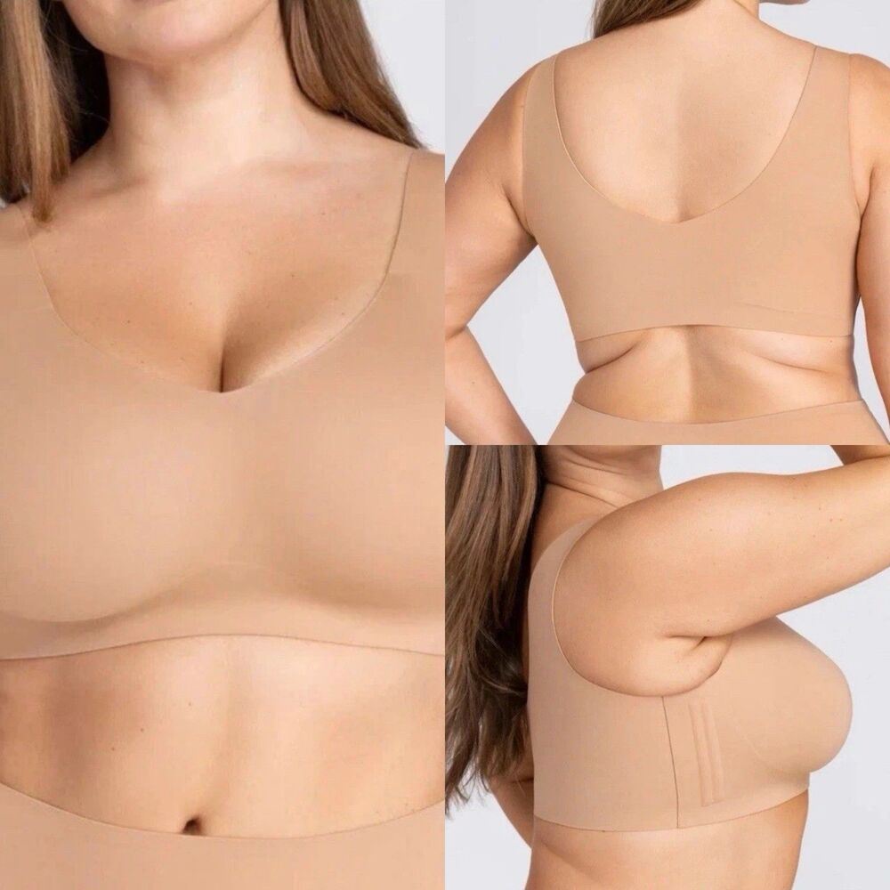 Honeylove SoftForm Liftwear V-Neck Wireless Bra M++ Sand Support Comfort Soft